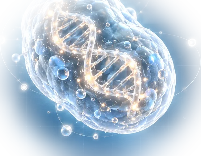 A cell with its DNA visible inside, in translucent light
