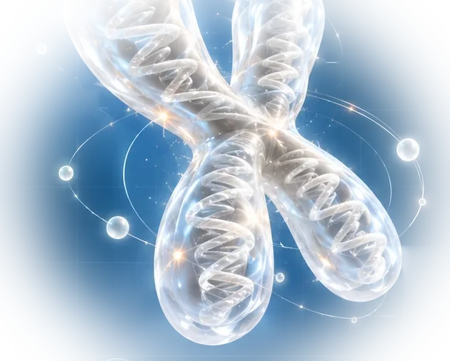 A translucent chromosome with the DNA helix coiled inside