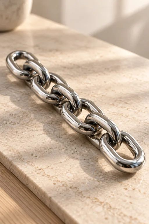 A steel chain on a stone surface.